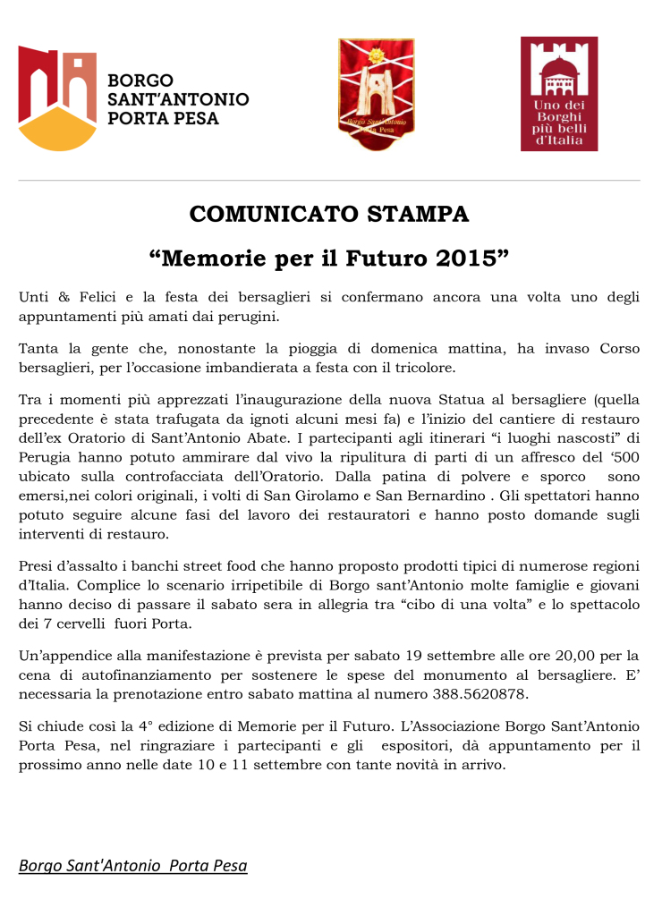 COMUNICATO STAMPA finale Memorie per il Futuro 2015